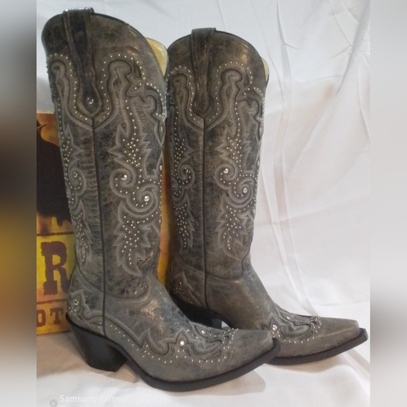 Corral Shoes Nib Corrals Womens Studded Gray Western Tall Cowboy